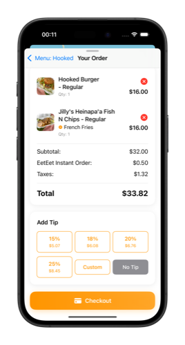 EetEet ordering screen with cart and tipping